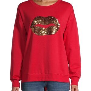 No Boundaries Red Sweatshirt with Gold Sequin Lips Juniors XL
